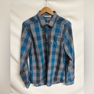 Travis Mathew Blue & Gray Plaid Button-Down Shirt
